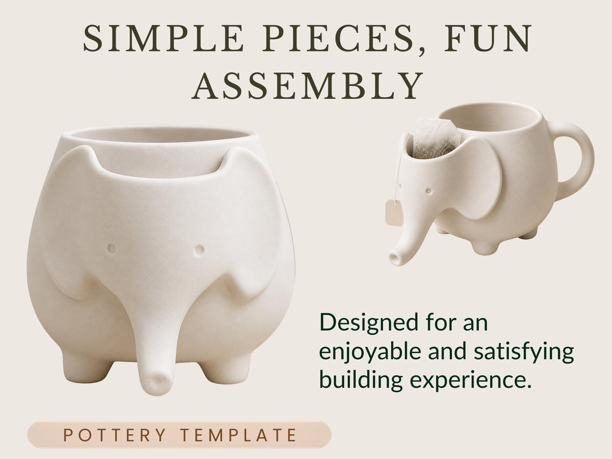 Pottery Mug Template, Elephant Tea Bag Holder Slab Pattern, PDF