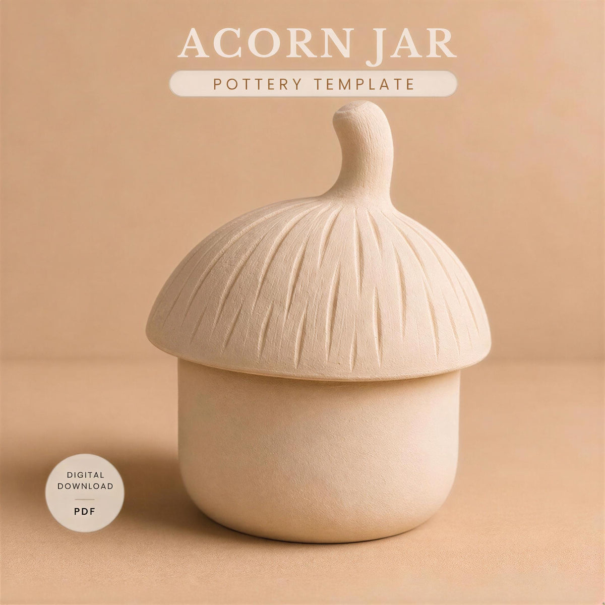 a ceramic acorn jar with a simple, minimalist design.