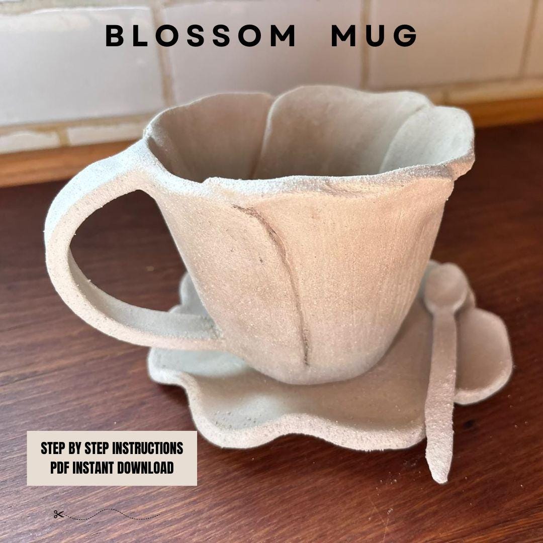 Flower Mug Pottery Template: Slab Building PDF Pattern
