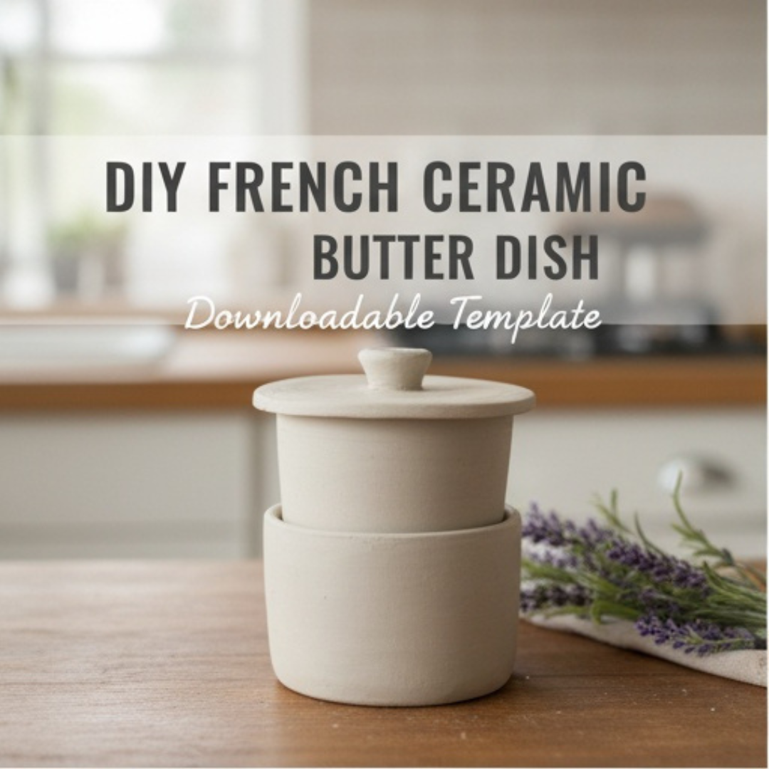 French Butter Dish Template ,  Printable Ceramic Pottery Pattern + Step by Step Instructions (PDF Download)