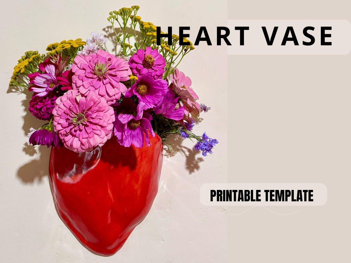 Printable pottery template for heart shaped wall vase. Heart Vase Pottery Template | Printable PDF Ceramic Wall Vase Pattern | DIY Slab Pottery Template | Handmade Wall Pocket Planter