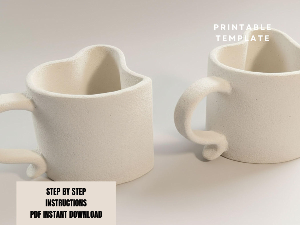 Pottery Mug Template | Valentine Couple Slab Building PDF Pattern
