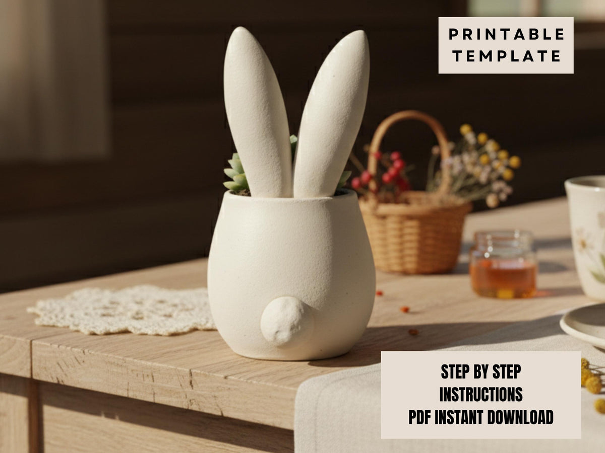 Bunny Planter Template - DIY Slab Building PDF Pattern for Handbuilt Rabbit Planter