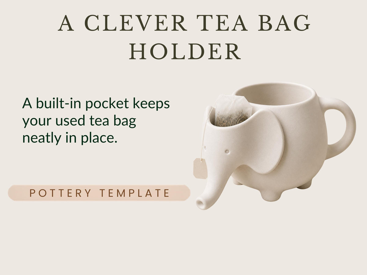 Pottery Mug Template, Elephant Tea Bag Holder Slab Pattern, PDF
