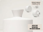 The image is a white ceramic object with a textured surface, accompanied by a "PRINTABLE TEMPLATE" label and instructions for a "STEP BY STEP INSTRUCTIONS" and a "PDF INSTANT DOWNLOAD".