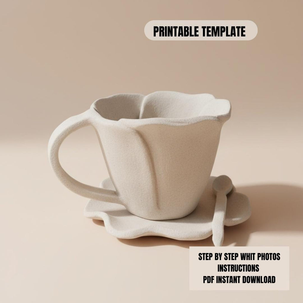 Pottery Mug Template, Flower Slab Building PDF Printable Pattern