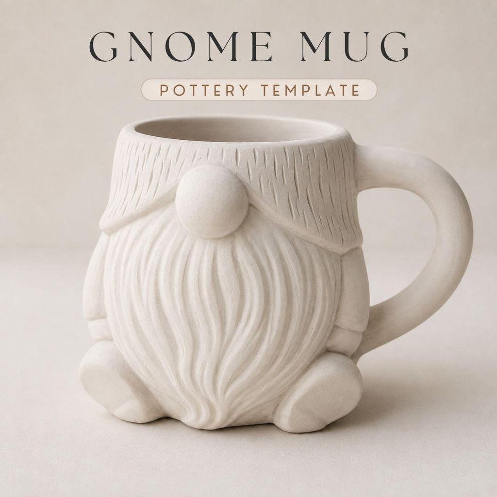 Gnome Mug Pottery Template, Cozy Autumn Large Coffee Mug PDF File