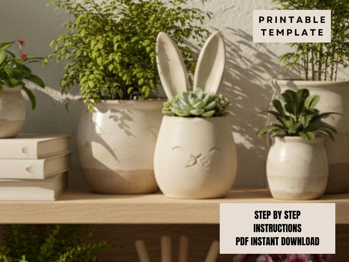 Bunny Planter Template - DIY Slab Building PDF Pattern for Handbuilt Rabbit Planter