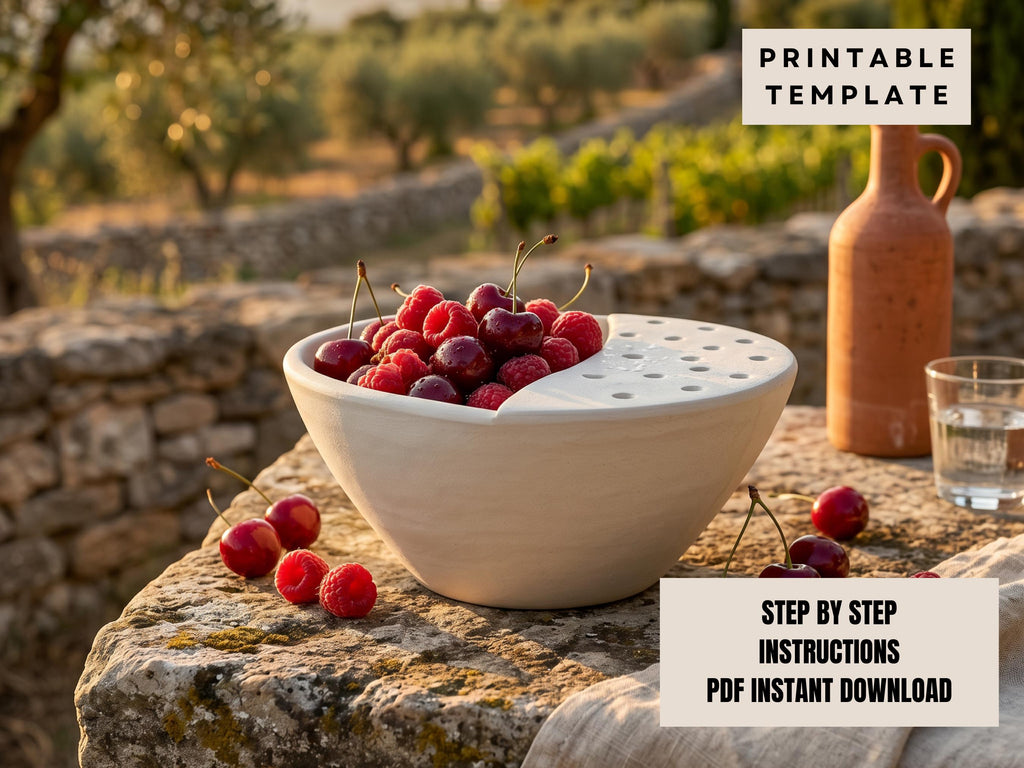 a bowl filled with fresh raspberries, placed on a stone surface, with a glass of water and a bottle nearby.