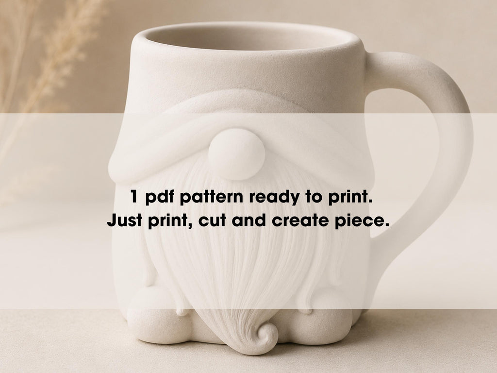 Gnome Mug Pottery Template | Cozy Autumn large Coffee Mug (PDF Download)