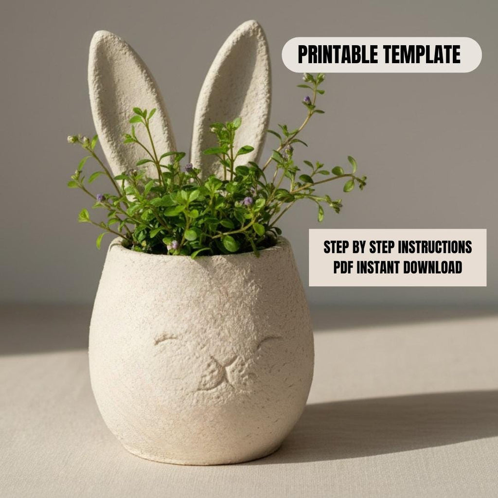 Bunny Planter Template - DIY Slab Building PDF Pattern for Handbuilt Rabbit Planter