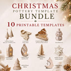 The image is a Christmas-themed advertisement featuring a variety of pottery and ceramic Christmas ornaments and decorations, including Christmas bells, candle holders, Christmas tree trays, snowman ornaments, lanterns, Christmas tree ornaments, and Christmas tree ornaments.