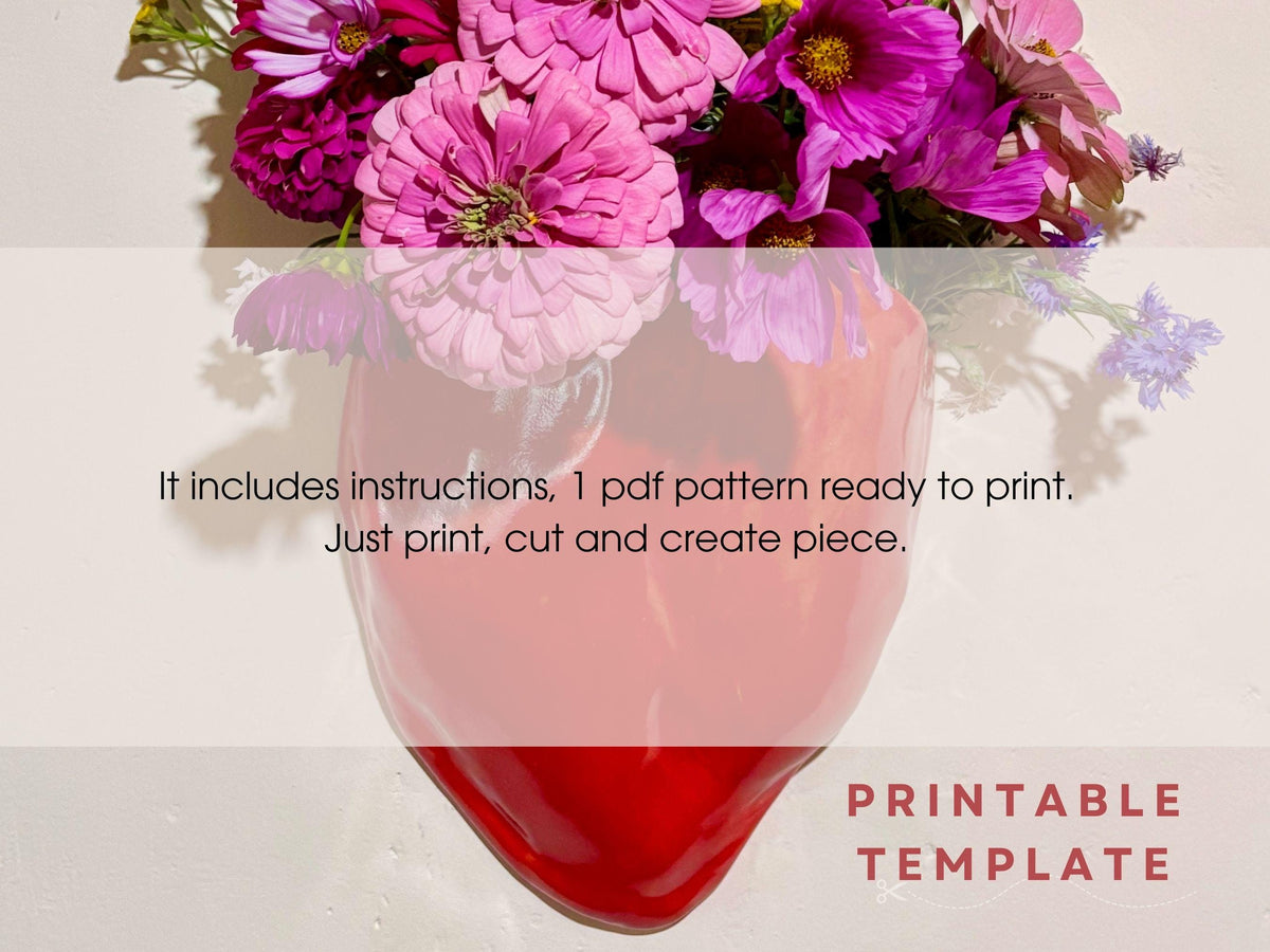 Printable pottery template for heart shaped wall vase. Heart Vase Pottery Template | Printable PDF Ceramic Wall Vase Pattern | DIY Slab Pottery Template | Handmade Wall Pocket Planter