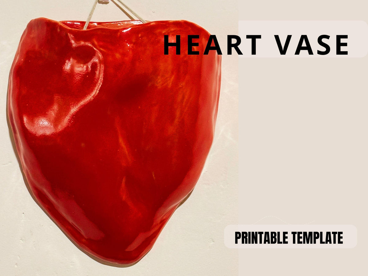 Printable pottery template for heart shaped wall vase. Heart Vase Pottery Template | Printable PDF Ceramic Wall Vase Pattern | DIY Slab Pottery Template | Handmade Wall Pocket Planter