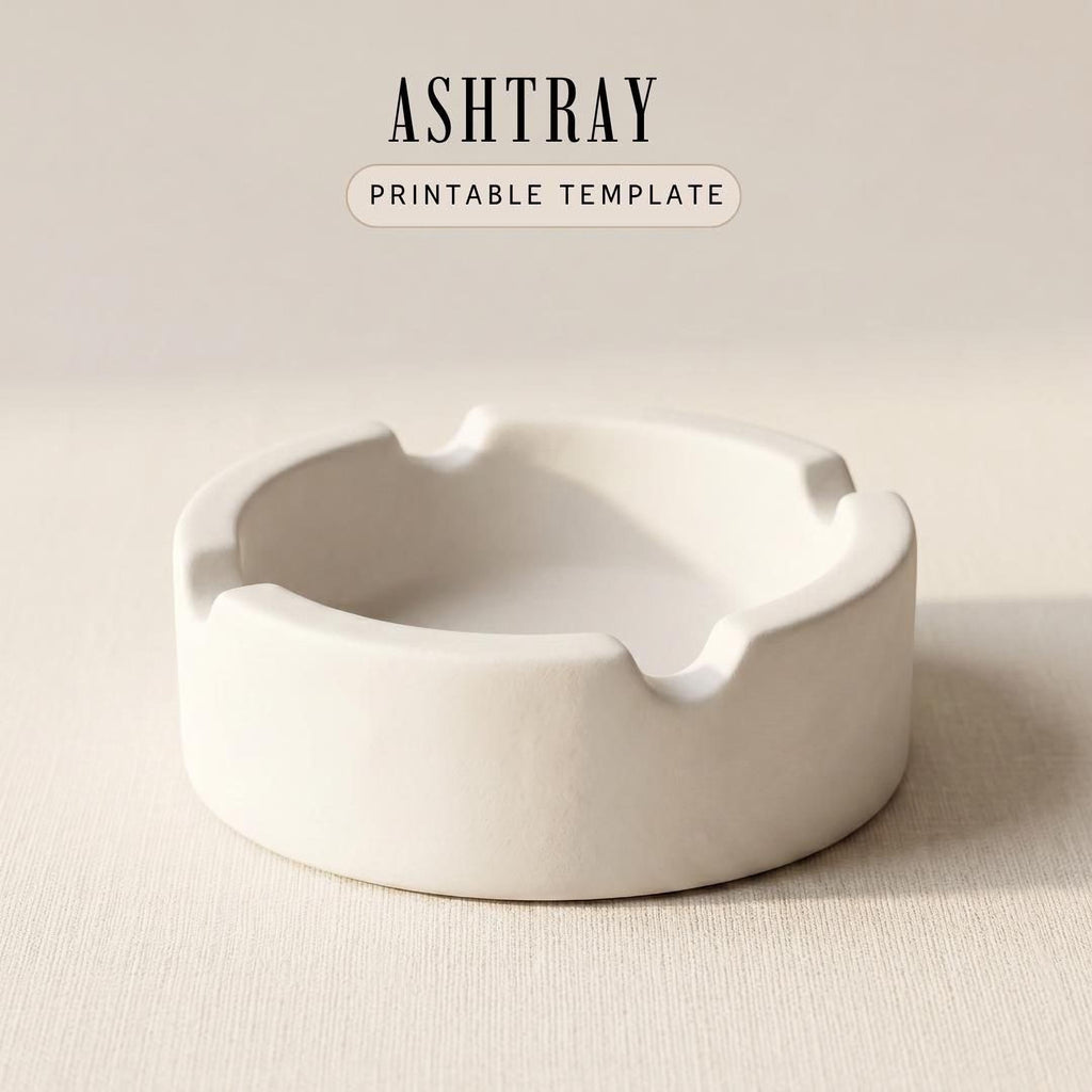 A white ashtray sits on a plain surface.
