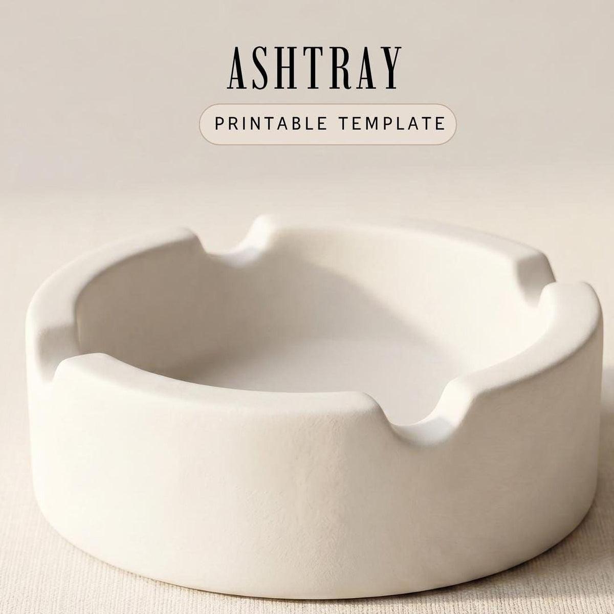 A white ashtray sits on a plain surface.
