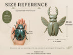 The image is a size reference for wall art, garden decor, and gifts. It features two ceramic insects, one larger and one smaller, along with their dimensions and a description of the insects.