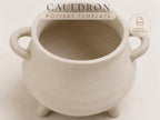 a white ceramic pot with a handle on the left side, sitting on a plain background.