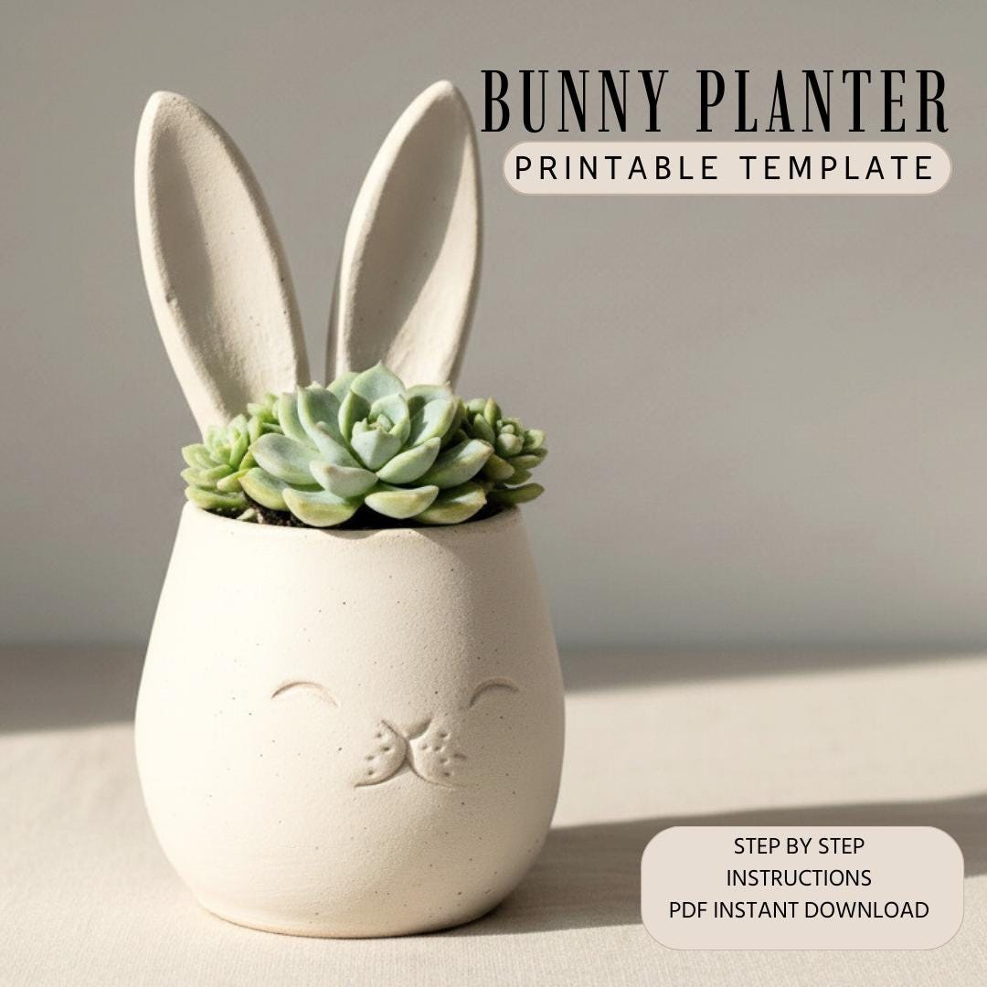 Bunny Planter Template - DIY Slab Building PDF Pattern for Handbuilt Rabbit Planter