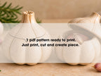 two white ceramic garlic bulbs with text overlaid, instructing to print a pattern, cut, and create a piece.
