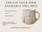Owl Mug Pottery Slab Template | Cozy Autumn large Coffee Mug (PDF Download)