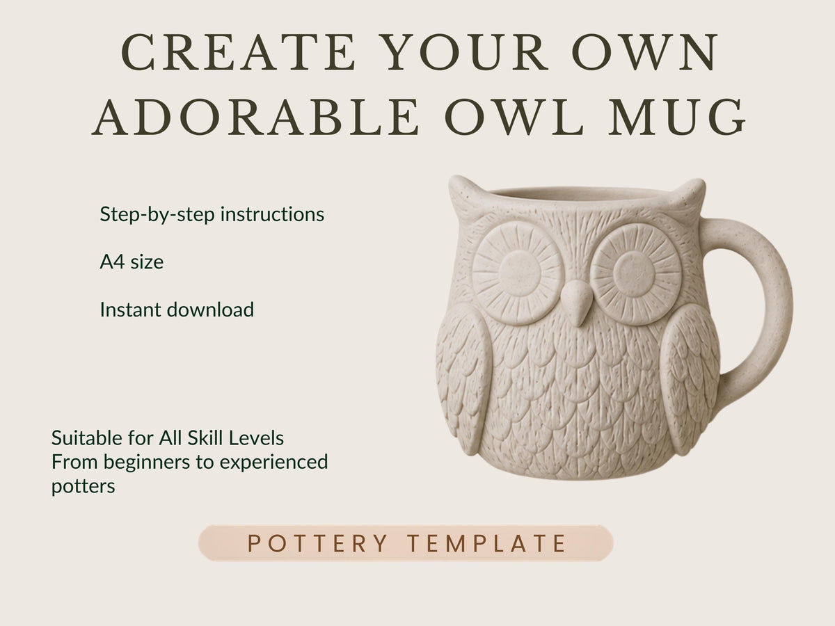 Owl Mug Pottery Slab Template | Cozy Autumn large Coffee Mug (PDF Download)