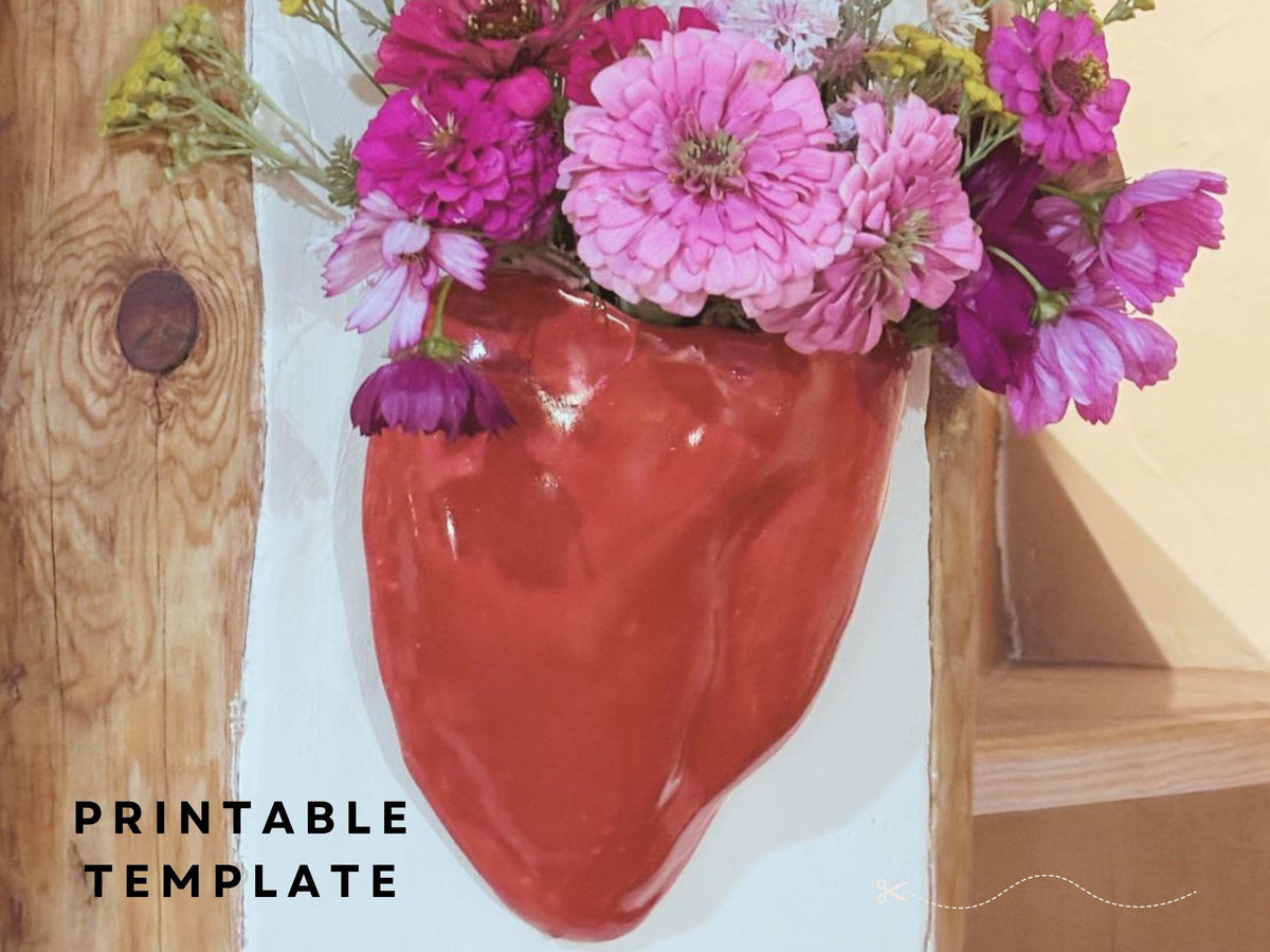 Printable pottery template for heart shaped wall vase. Heart Vase Pottery Template | Printable PDF Ceramic Wall Vase Pattern | DIY Slab Pottery Template | Handmade Wall Pocket Planter