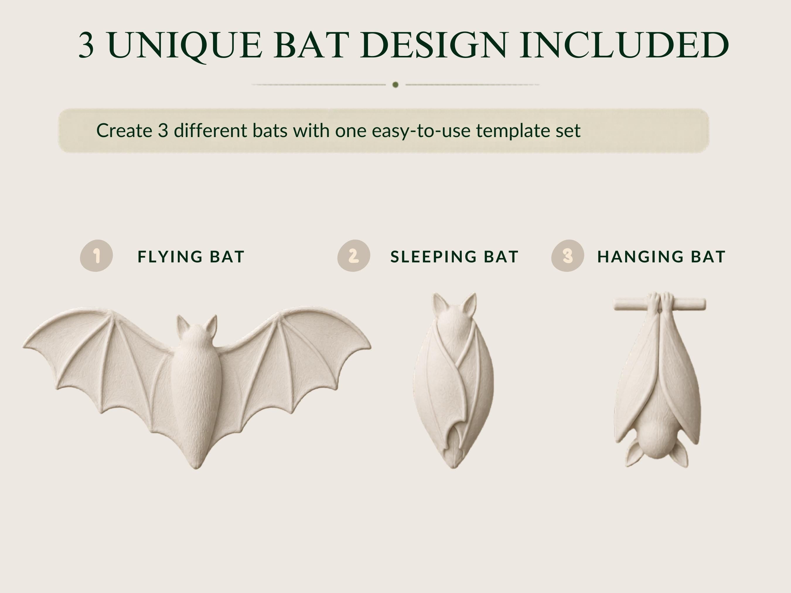 Bat Pottery Template, 3 PDF Bat Designs, Slab-Building Pattern A4