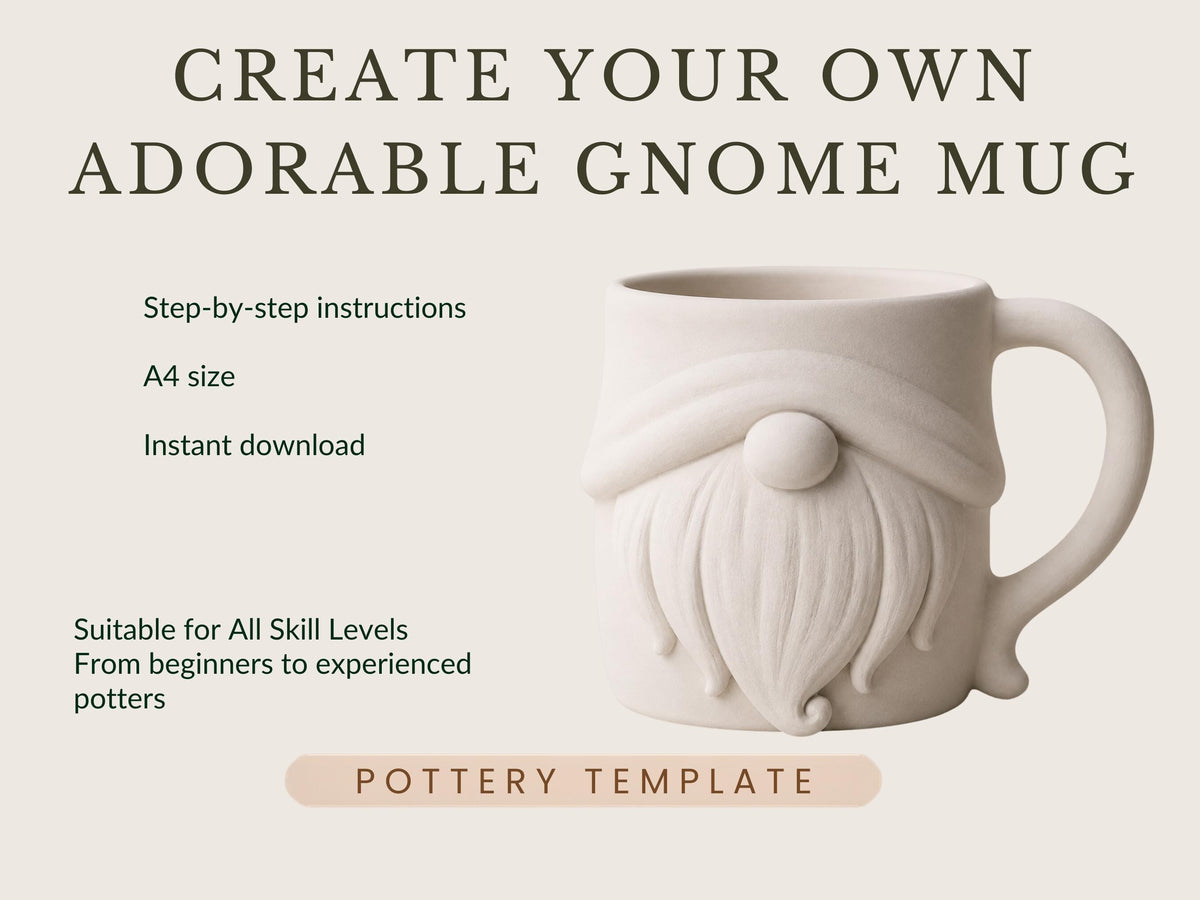 Gnome Mug Pottery Template | Cozy Autumn large Coffee Mug (PDF Download)