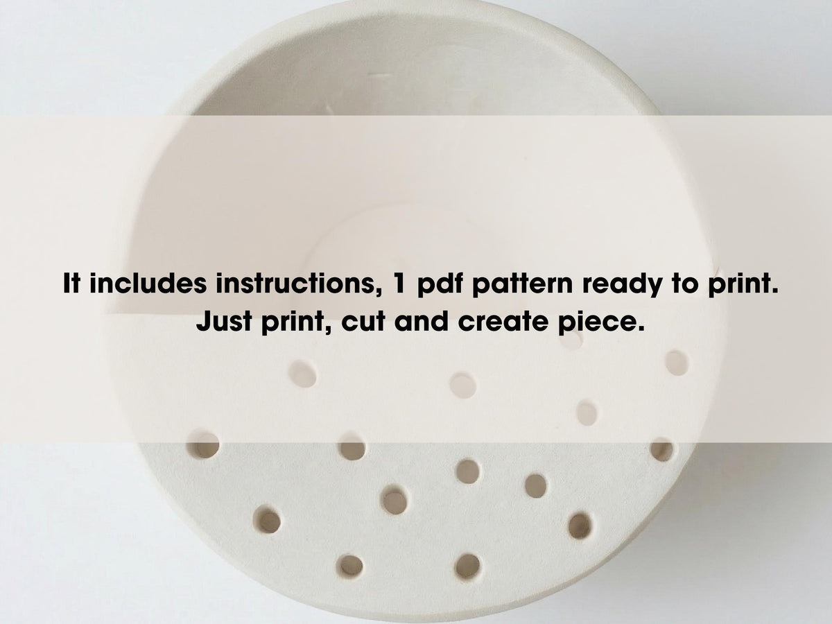 a white bowl with holes in it, accompanied by text that provides instructions for creating a piece of pottery.