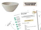 The image is a step-by-step instructions guide for building a berry bowl, with a diagram showing the process and a hand holding a berry bowl.