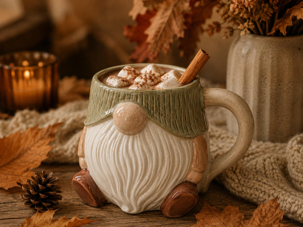 Gnome Mug Pottery Template | Cozy Autumn large Coffee Mug (PDF Download)