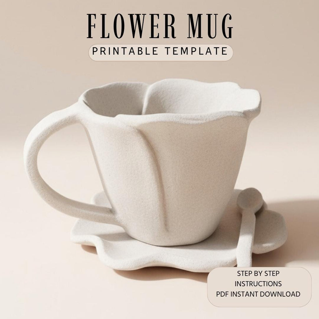 Pottery Mug Template, Flower Slab Building PDF Printable Pattern