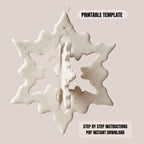 The image is a white snowflake ornament with a step-by-step instructions for creating a similar ornament.