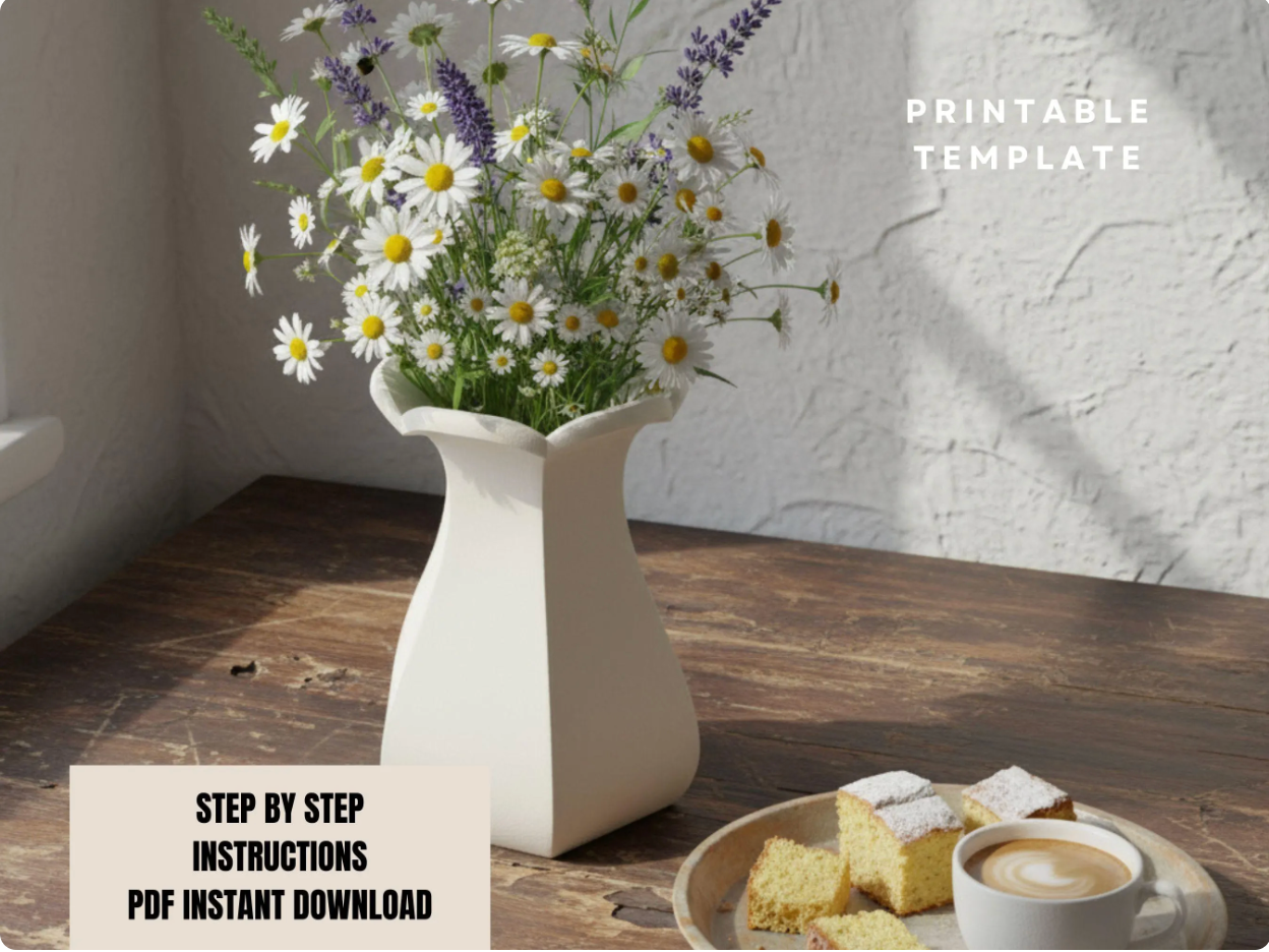 Tall Flower Vase Slab Building Template: DIY Pottery Pattern (PDF)