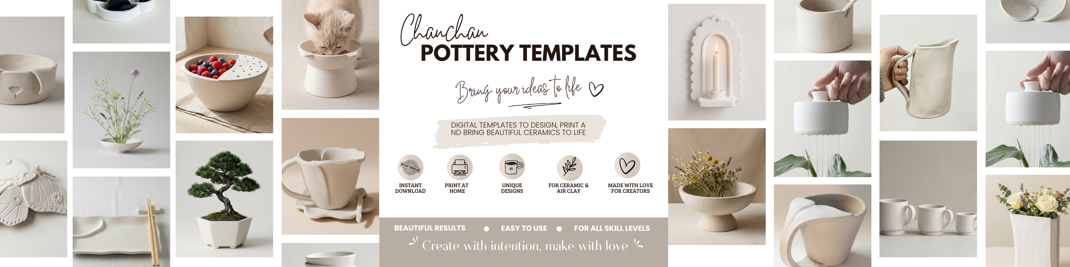 Pottery templates, digital templates to design and print, easy to use, for al skill levels