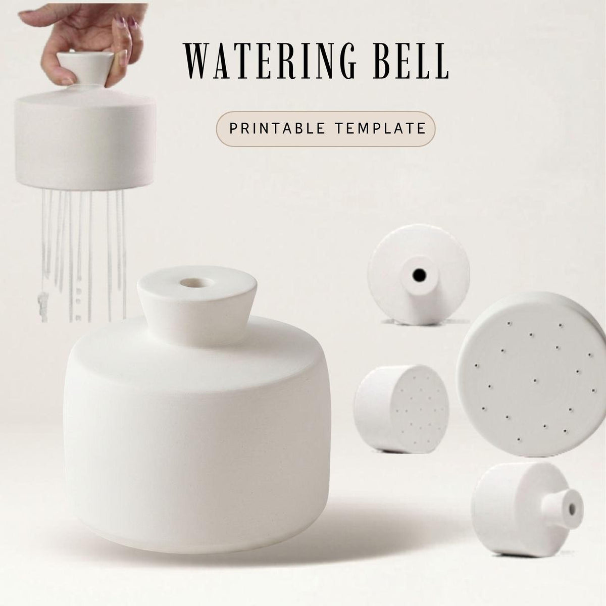 a white ceramic bell with a hole in the center, along with several other white ceramic bells.
