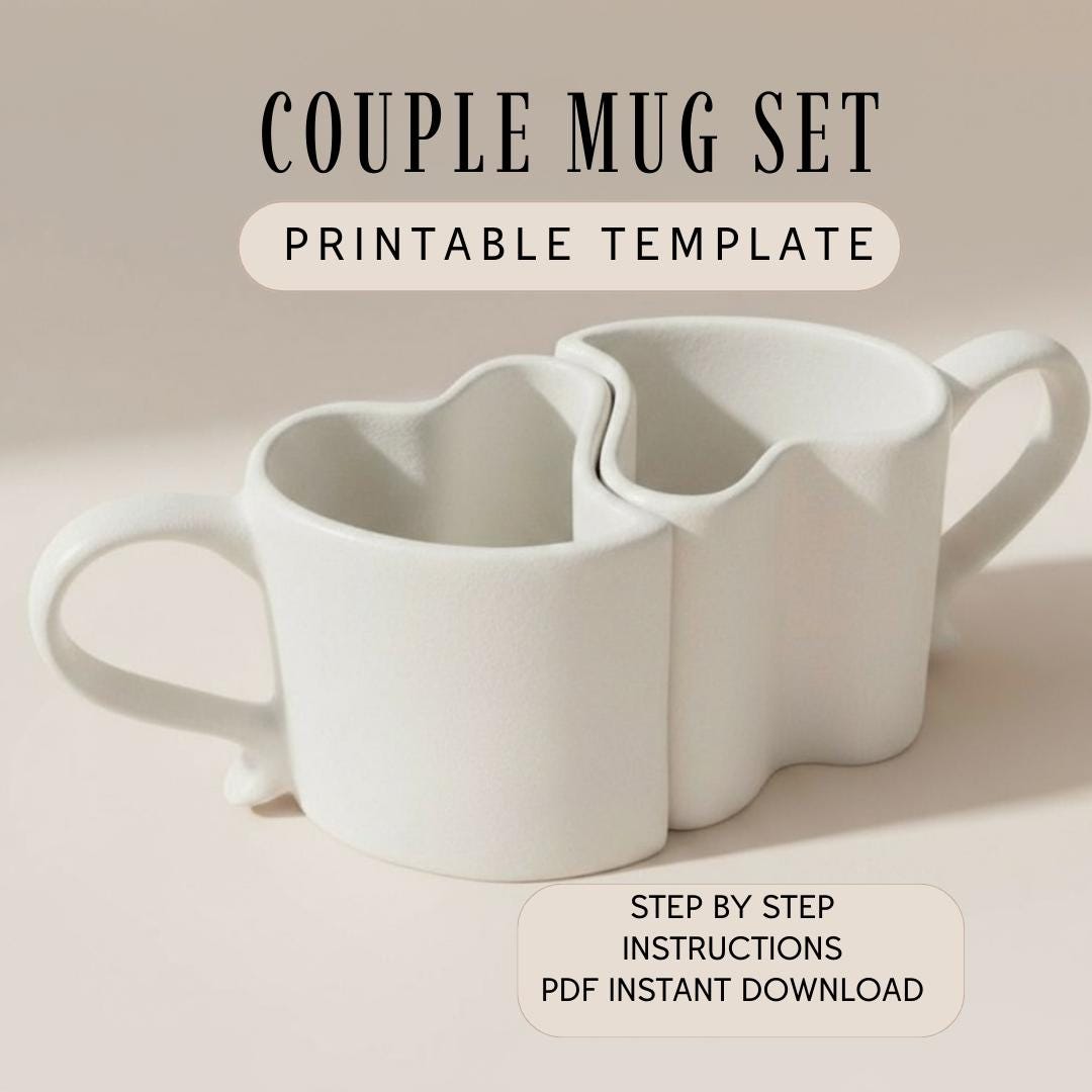 Pottery Mug Template | Valentine Couple Slab Building PDF Pattern