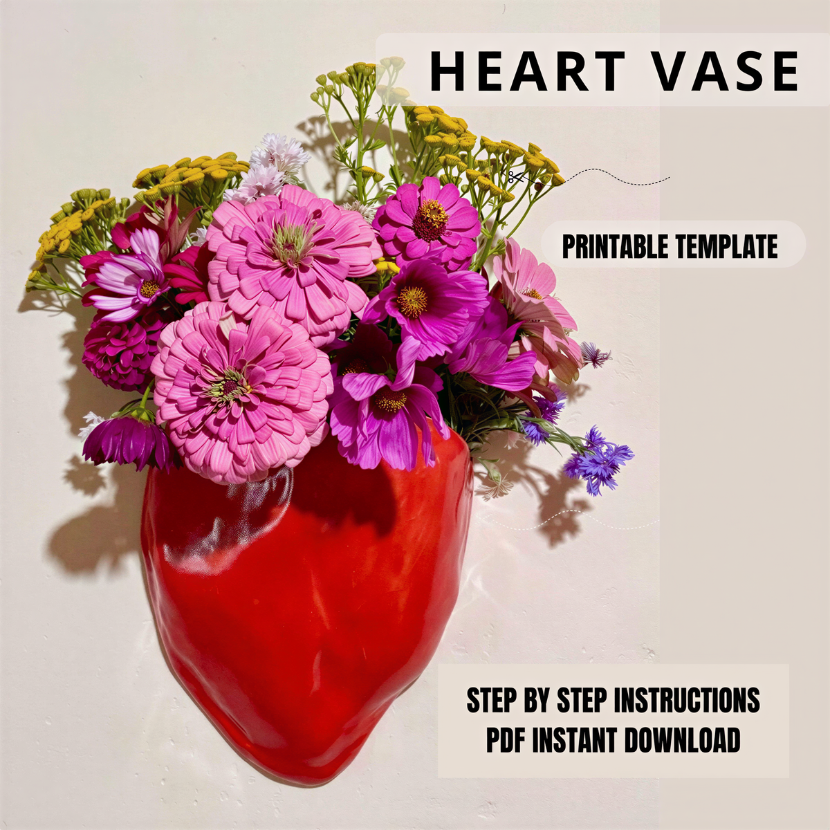 Printable pottery template for heart shaped wall vase. Heart Vase Pottery Template | Printable PDF Ceramic Wall Vase Pattern | DIY Slab Pottery Template | Handmade Wall Pocket Planter