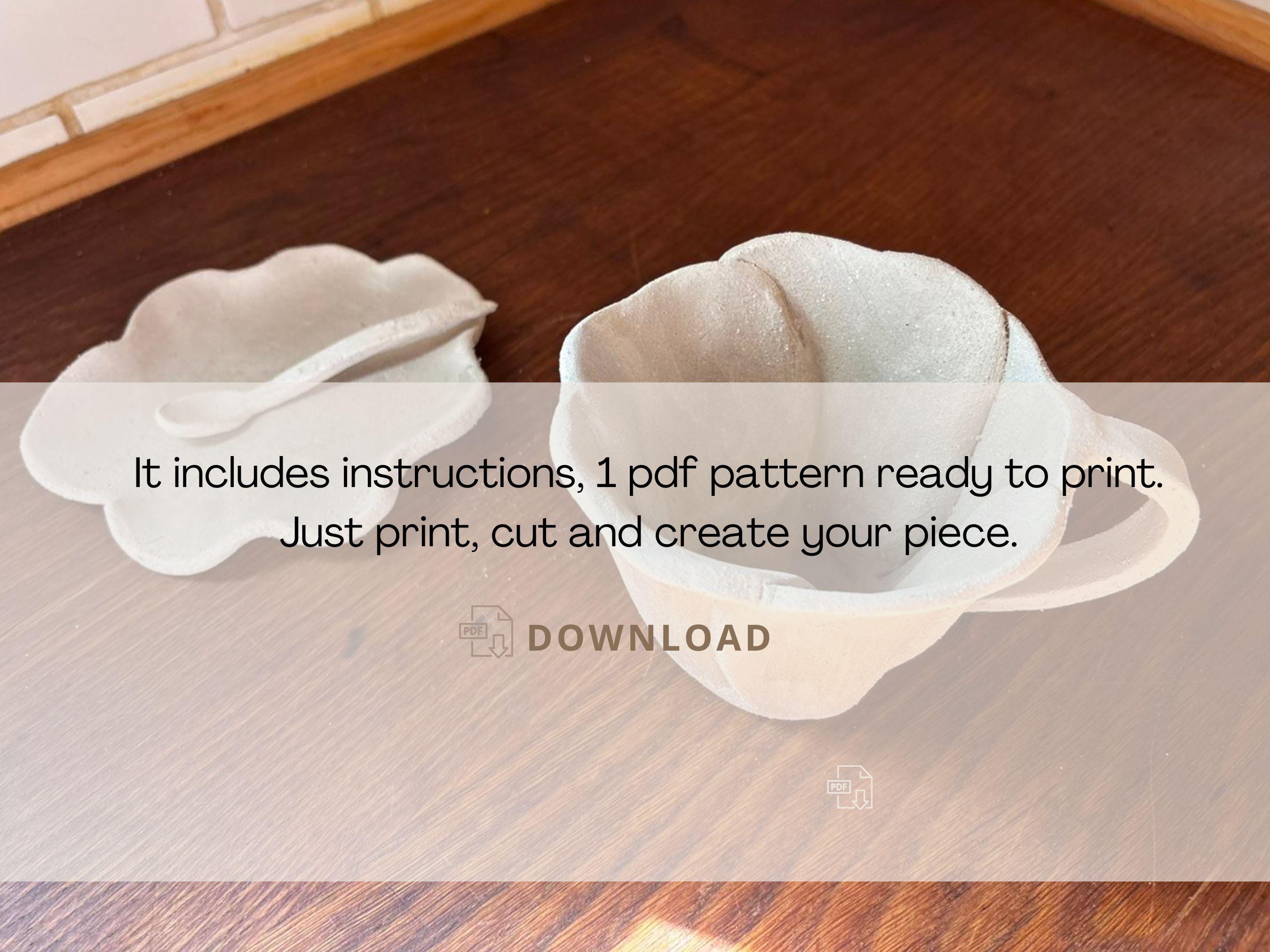 Flower Mug Pottery Template: Slab Building PDF Pattern