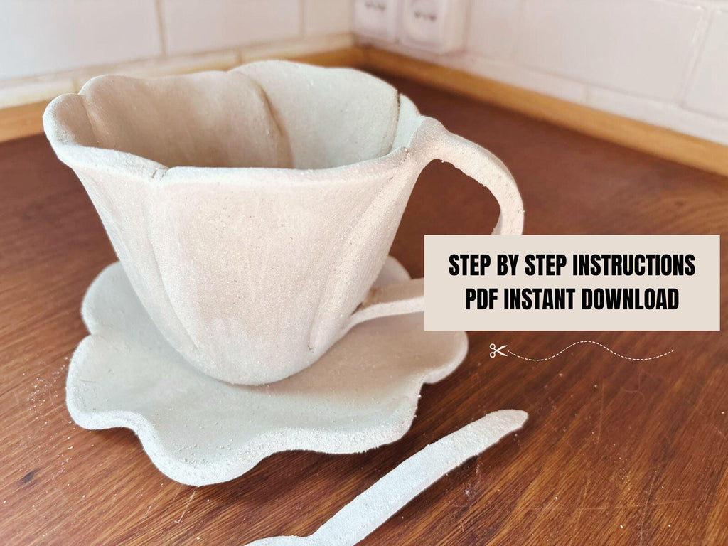 Flower Mug Pottery Template: Slab Building PDF Pattern