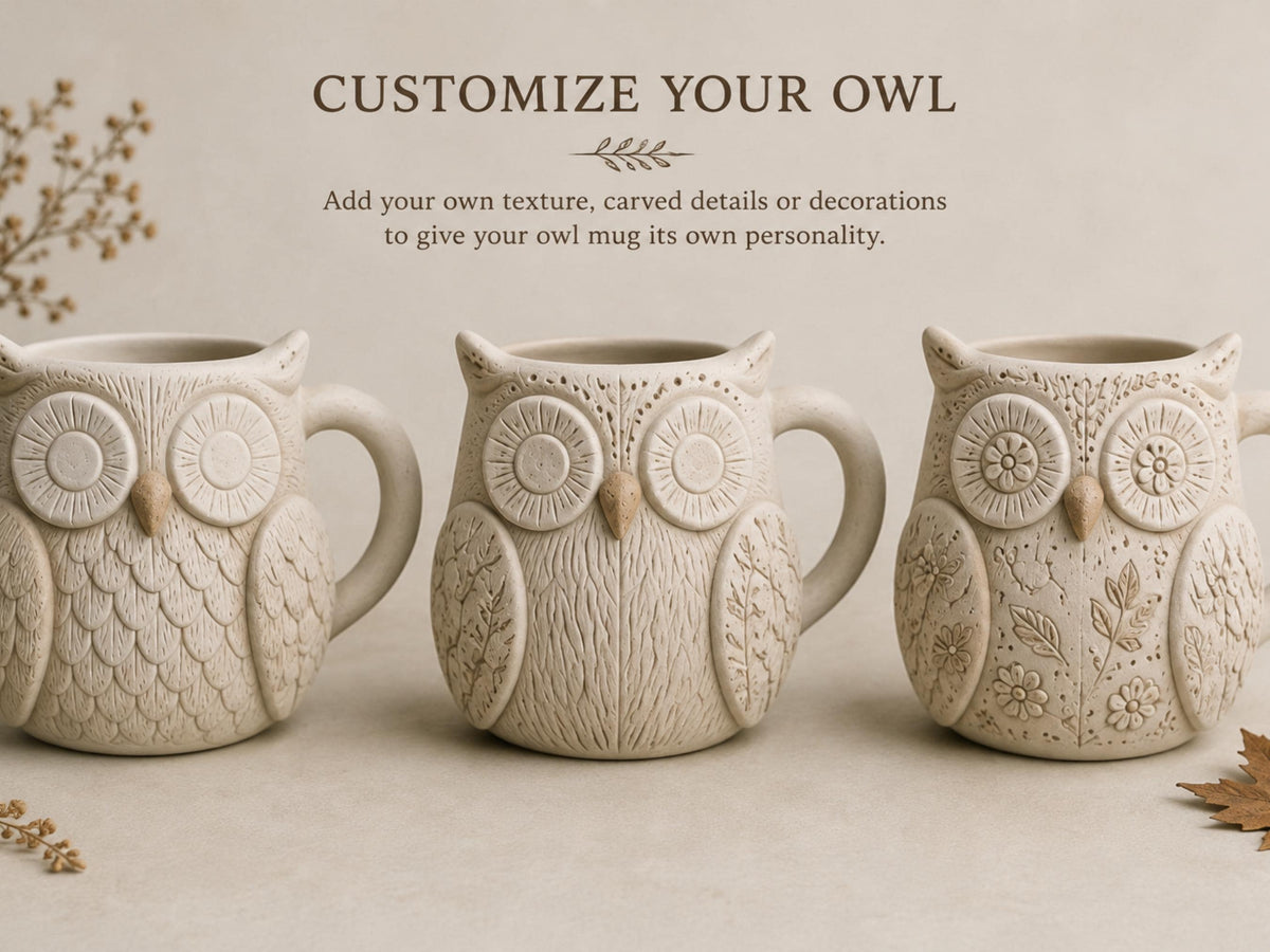 Owl Mug Pottery Slab Template | Cozy Autumn large Coffee Mug (PDF Download)
