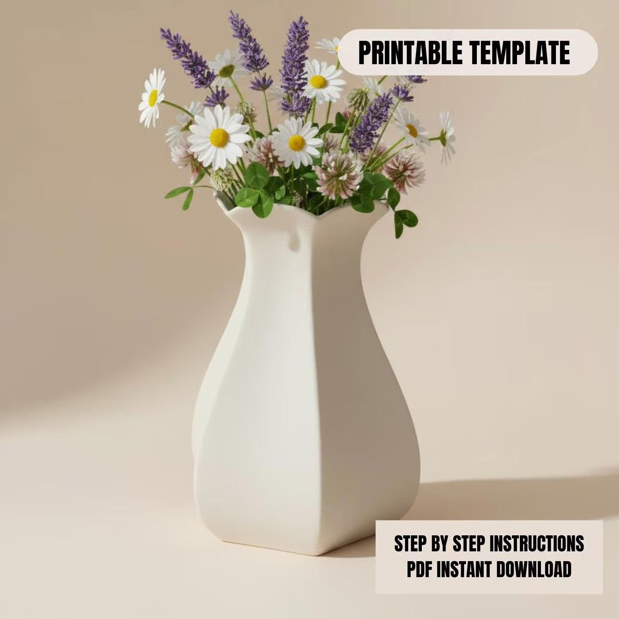 A white vase filled with a variety of colorful flowers, including daisies and lavender, sits on a light-colored surface.