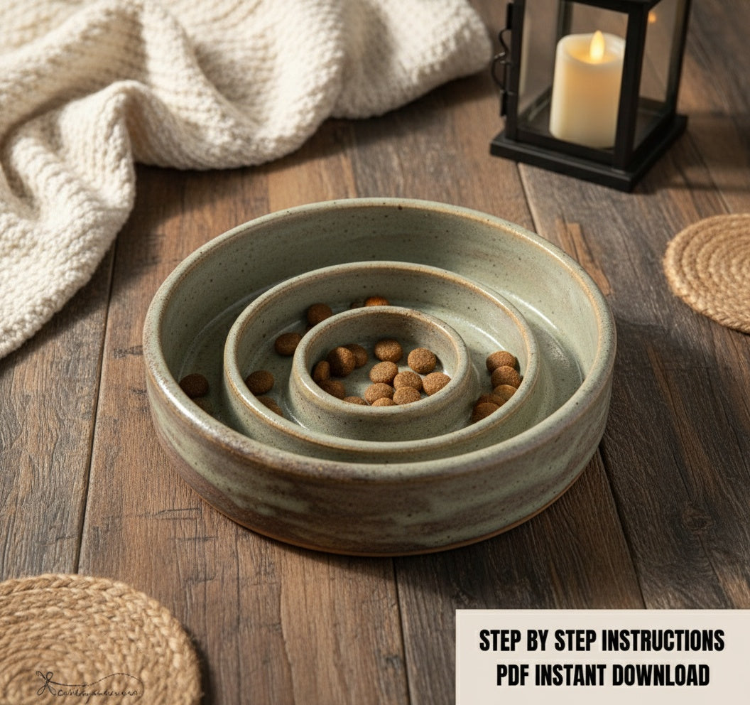 Slow Feeder Dog Bowl Pottery Template: Slab Building PDF Pattern