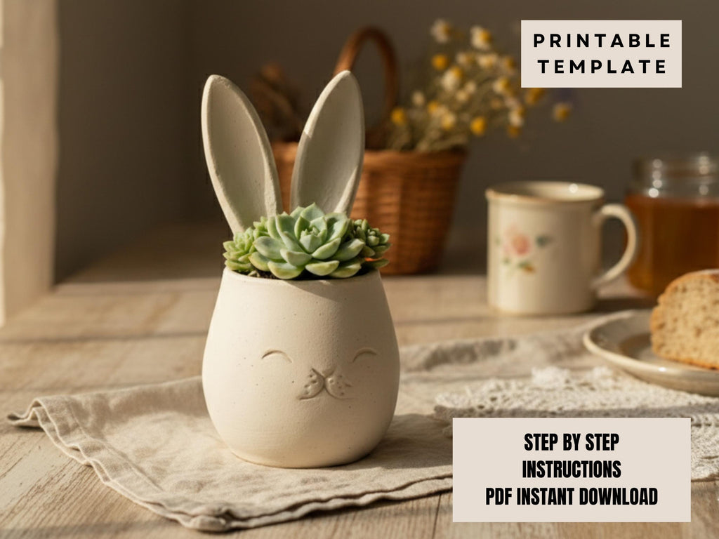 Bunny Planter Template - DIY Slab Building PDF Pattern for Handbuilt Rabbit Planter