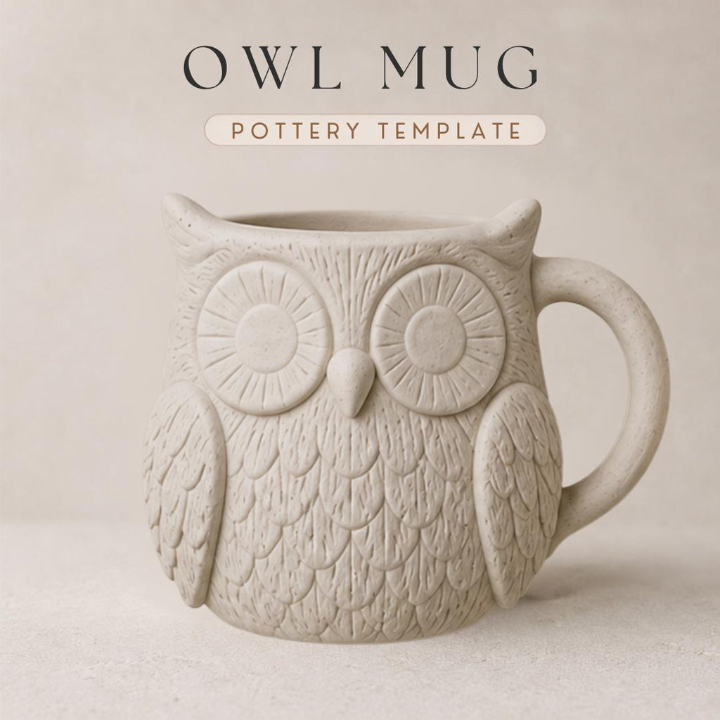 Owl Mug Pottery Slab Template | Cozy Autumn large Coffee Mug (PDF Download)