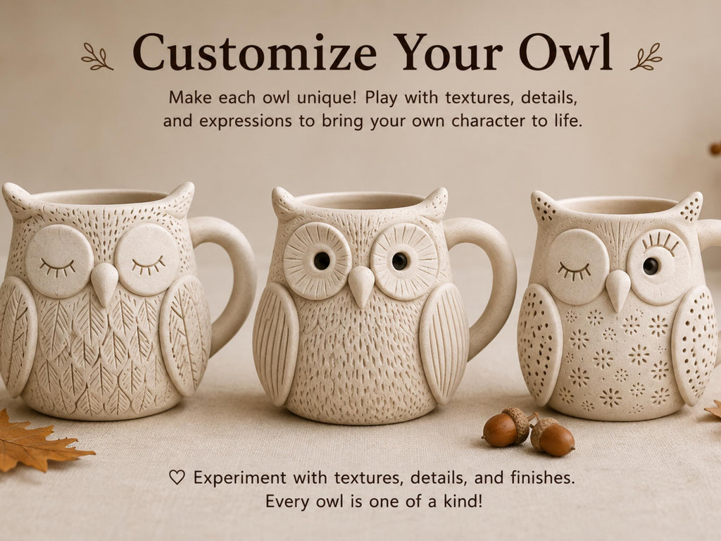 Owl Mug Pottery Slab Template | Cozy Autumn large Coffee Mug (PDF Download)
