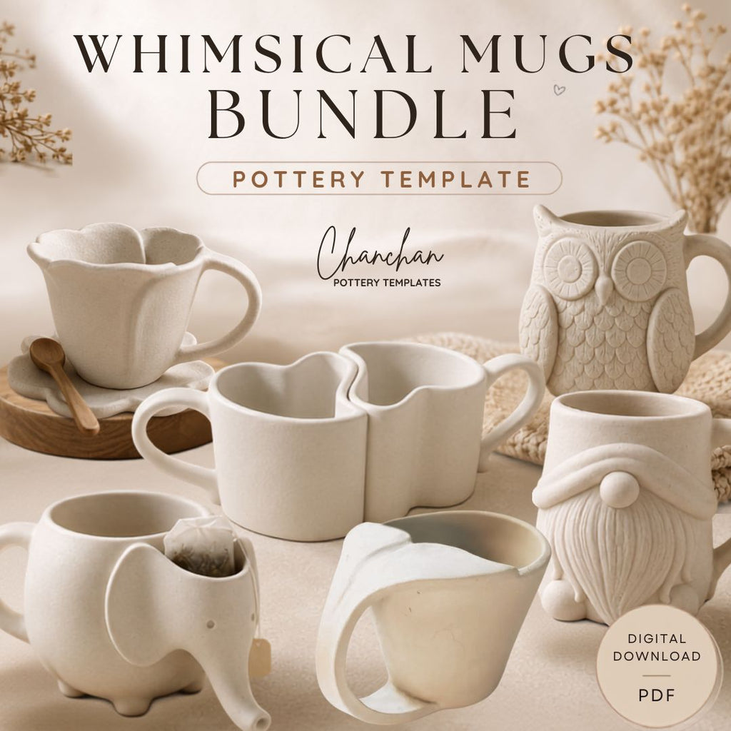 The image is a collection of various ceramic mugs and cups, including a ceramic owl, a ceramic gnome, and other unique designs. The mugs are displayed on a table, showcasing their different shapes and sizes. The image does not contain any text, and the focus is on the ceramic items rather than any accompanying descriptions.
