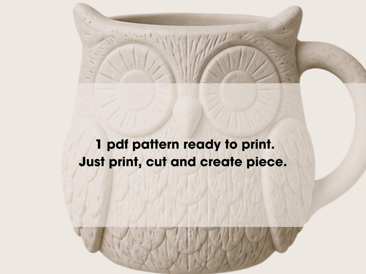 Owl Mug Pottery Slab Template | Cozy Autumn large Coffee Mug (PDF Download)