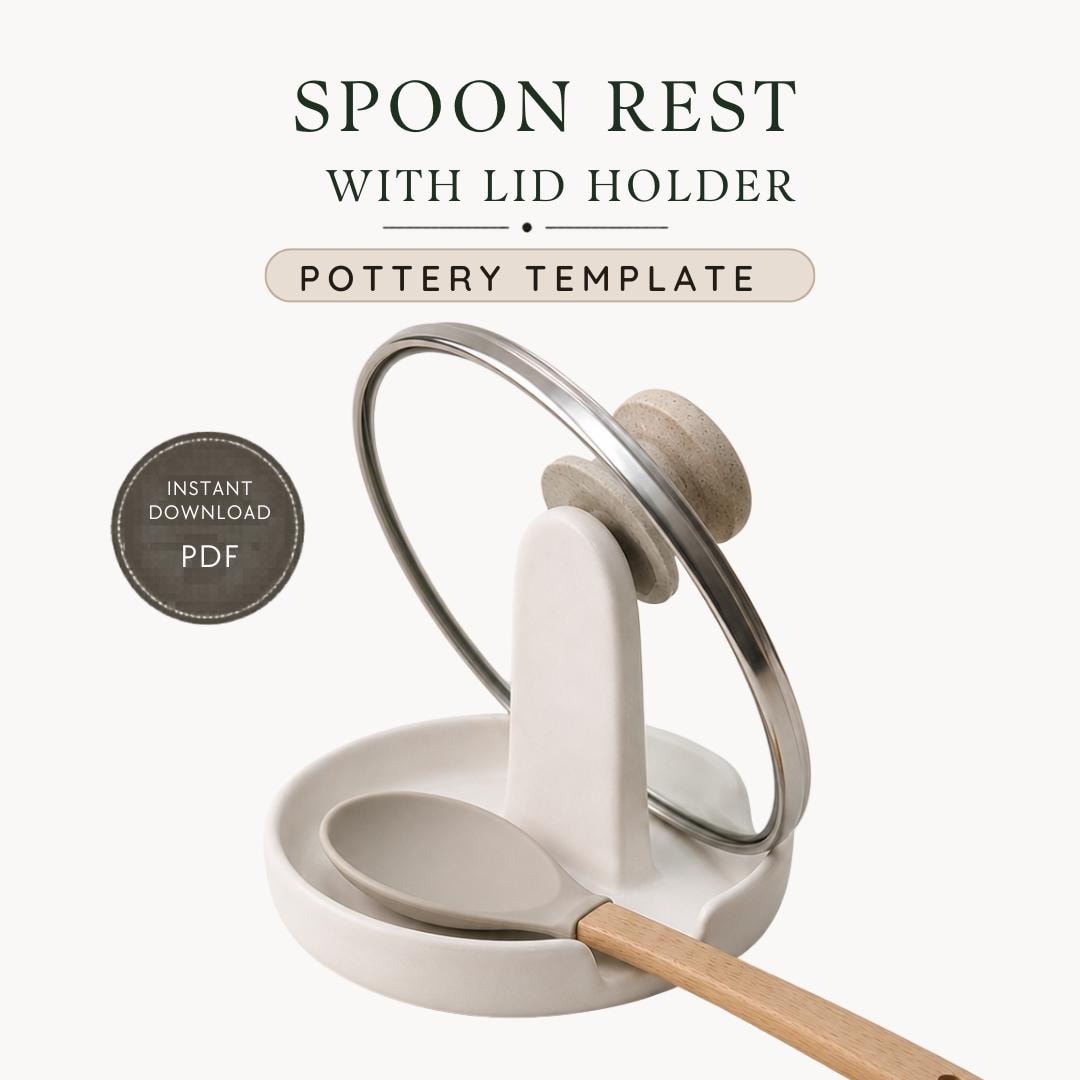 Spoon Rest Lid Holder Pottery Template, Slab Building Clay Pattern (PDF Download)